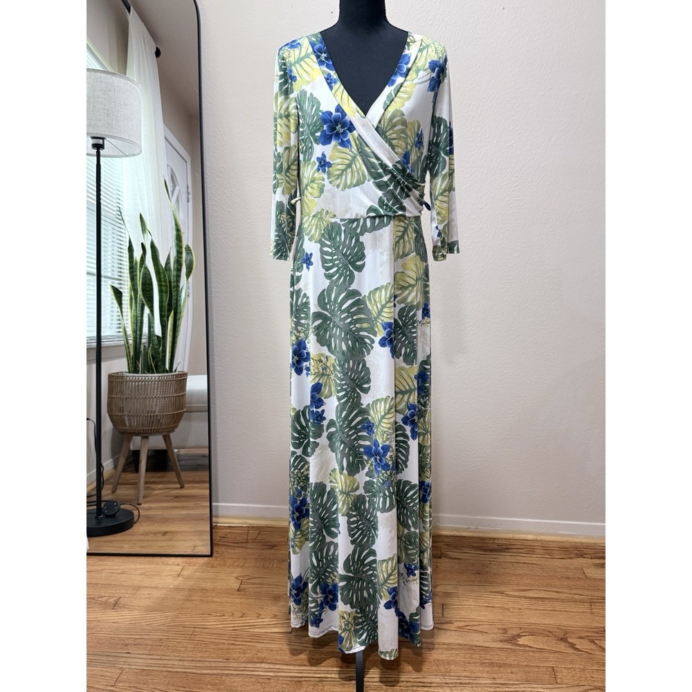 Janette Maxi Dress 3:16 Leaf And Flowers Print, 3/4 Sleeve, Size Xl Large